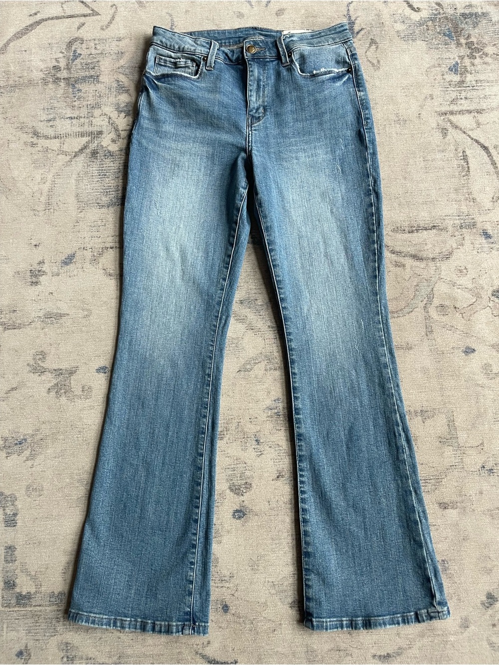 Cosmic Blue Love Flare Jeans Women’s 29 Light Wash Stretch Y2K Denim